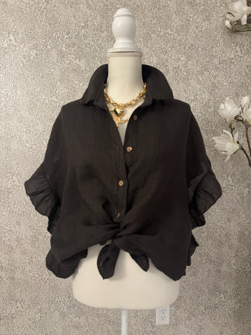 Ruffle Linen Italian Blouse